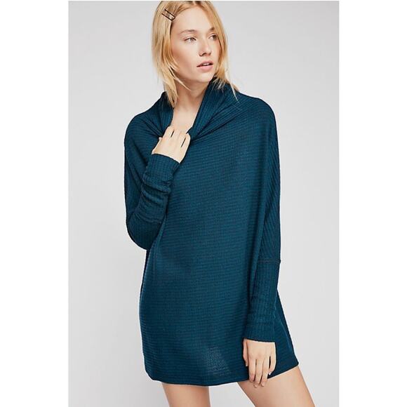 Free People We The Free Kitty Thermal Tunic Top Teal Deep Valley Size XS - Picture 2 of 14